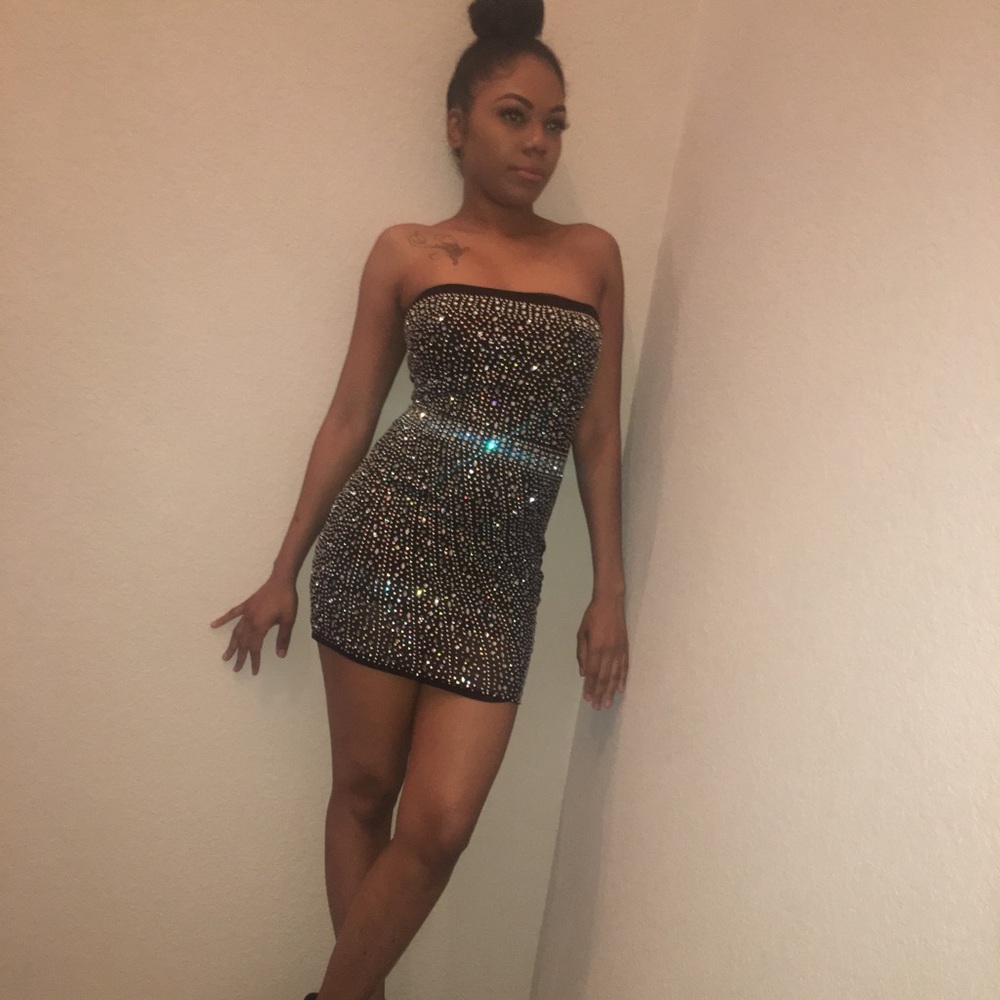 SOLD OUT Black Mini Rhinestone Studded Dress